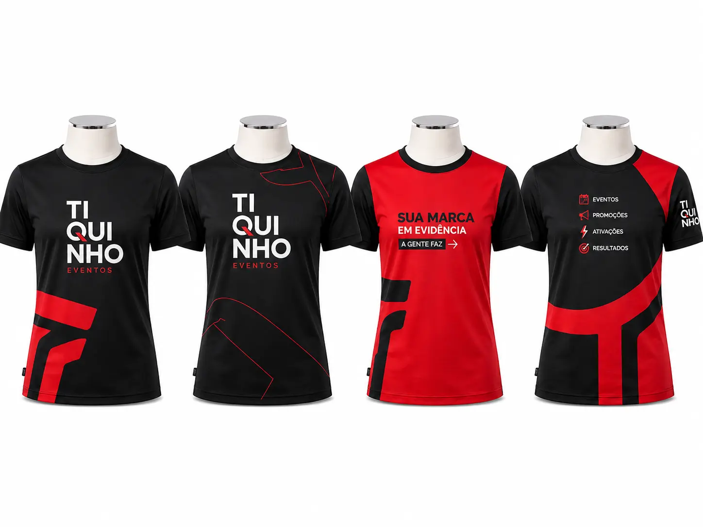 Camisetas personalizadas pretas e vermelhas para eventos e ações promocionais