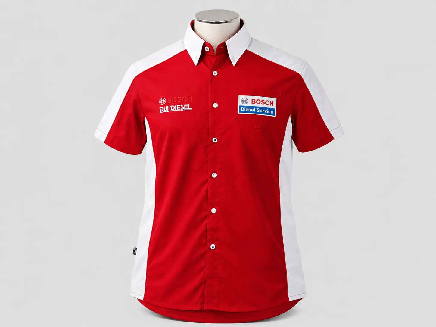 Camisa operacional vermelha e branca personalizada